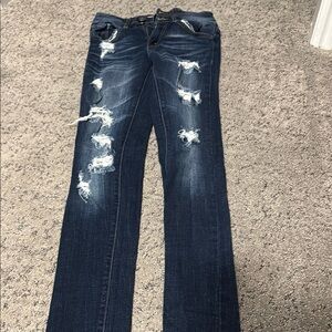 KanCan Blue Straight Leg Jeans with Distressed Details